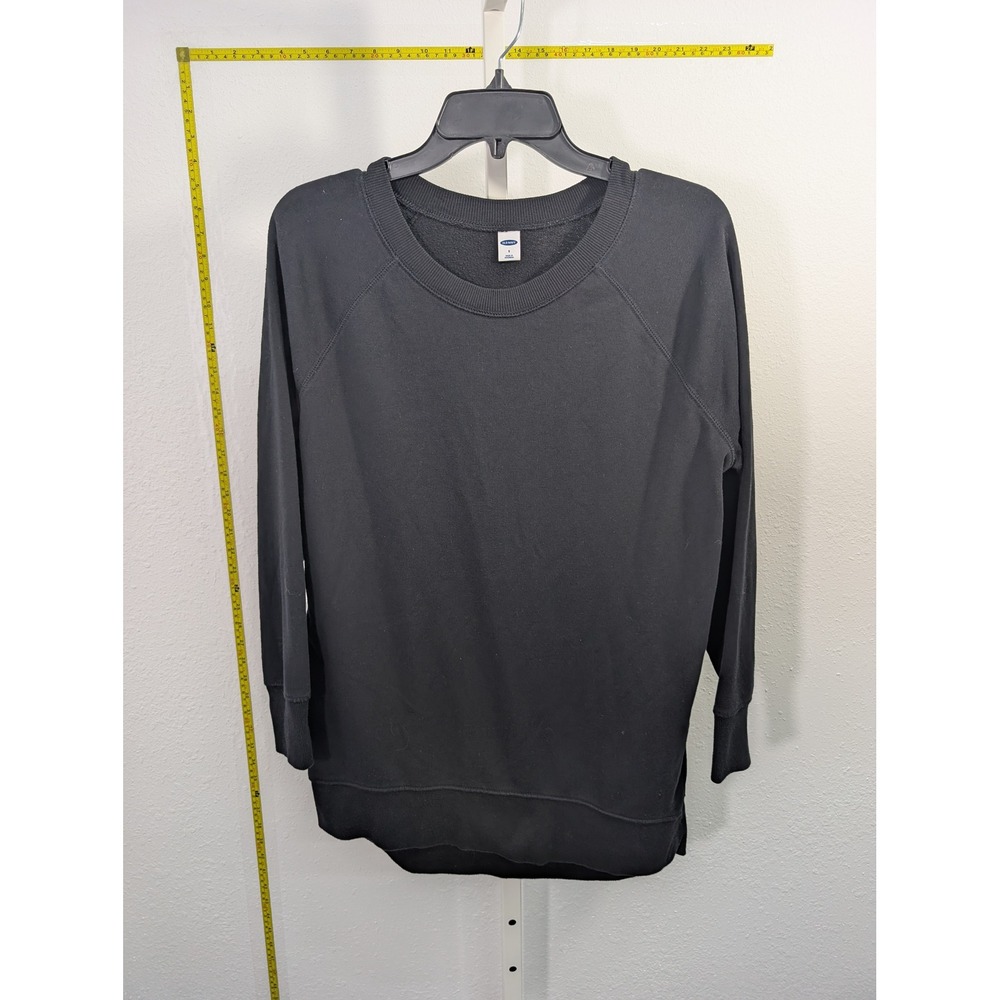OldNavy Women Small Black Crewneck Raglan Sweatshirt Tunic Pullover French Terry